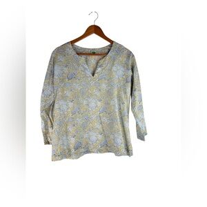 Dolma Popover Cotton V Neck Blouse Floral Size Medium
